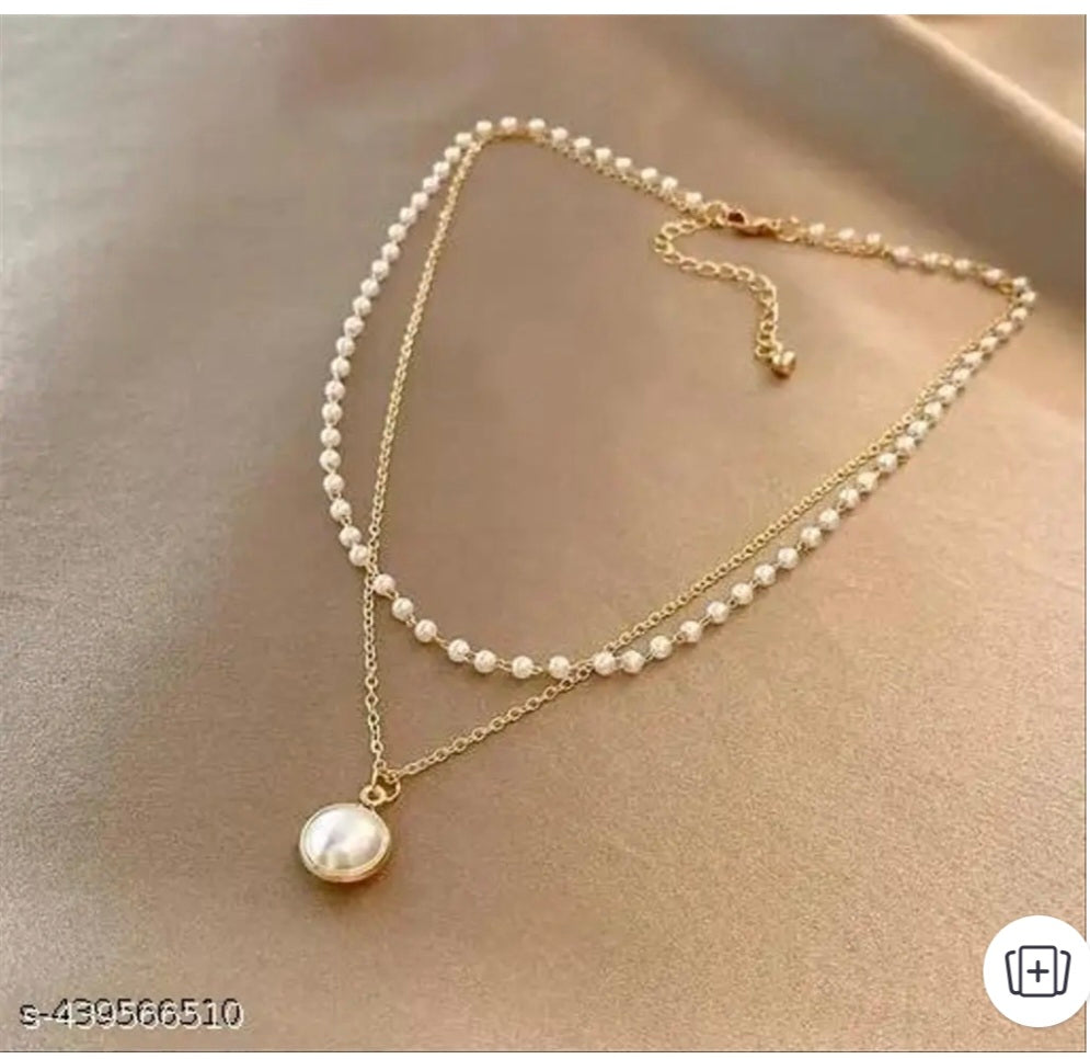 Dual-Strand Pearl & Gold Plated Minimalist Necklace