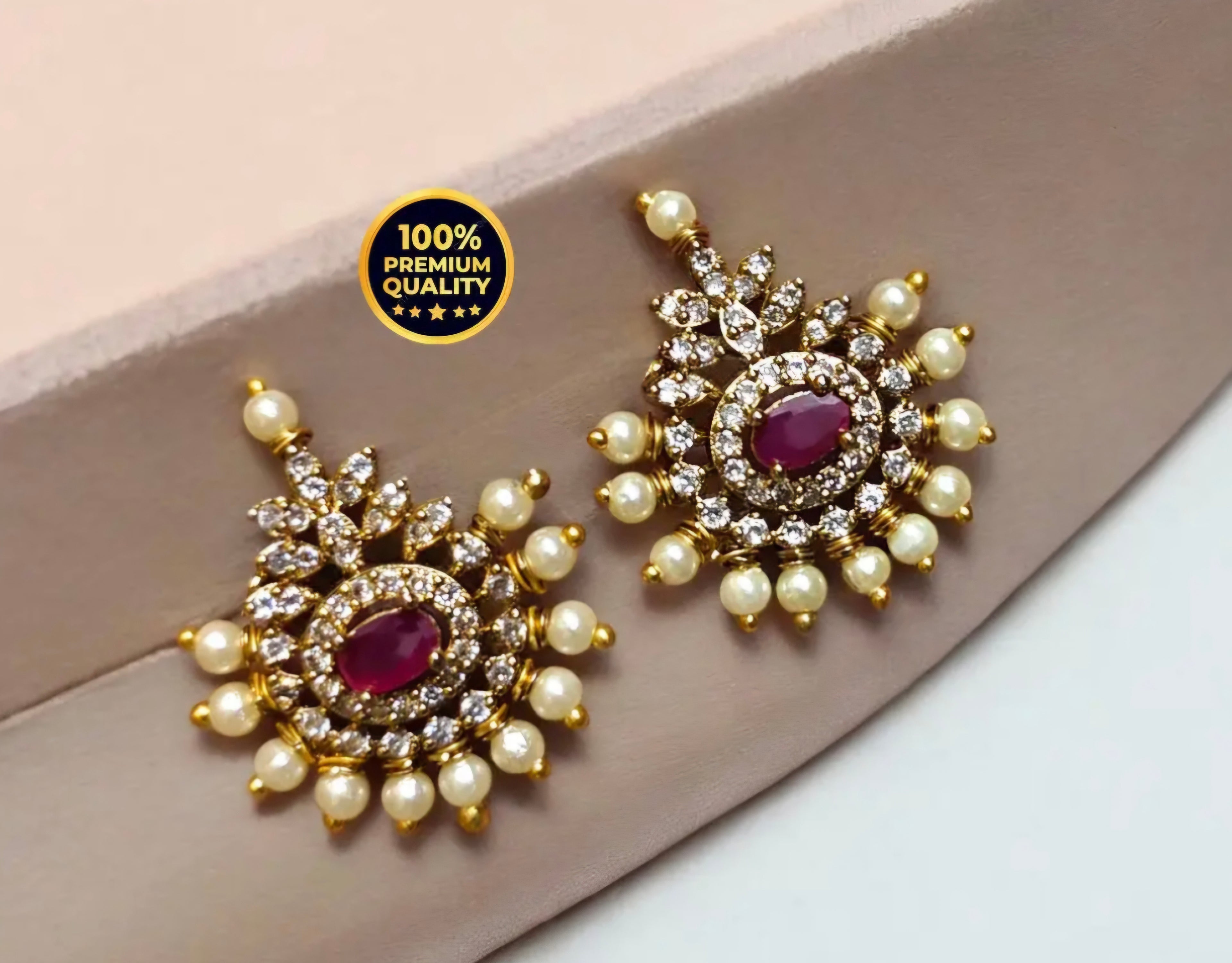 PEARL & STONE STUD EARRINGS