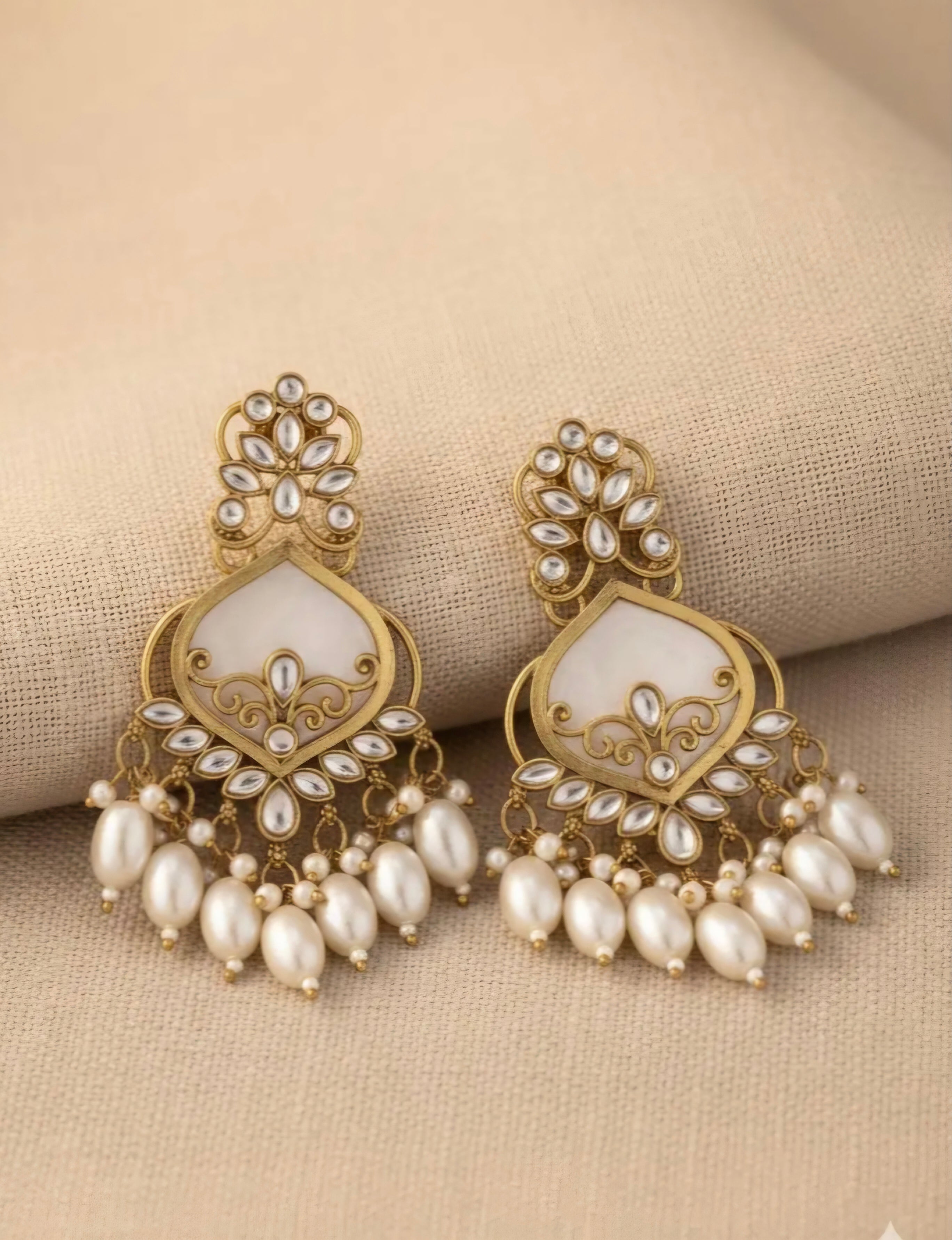 Luxury Pearl & Gold Ethnic Earrings