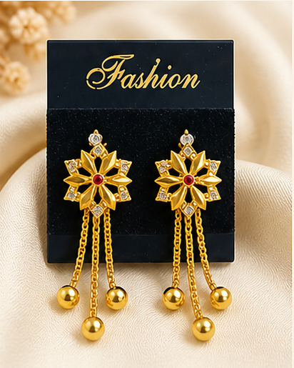 GOLD FLORAL DANGLER EARRING