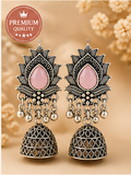 OXIDISED PINK STONE JHUMKA EARRINGS