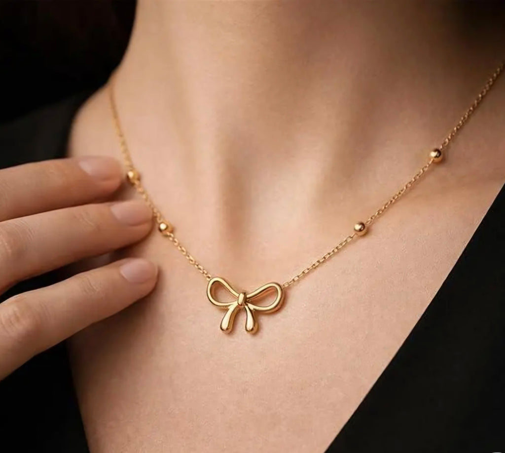 Minimalist Gold Bow Necklace for Women