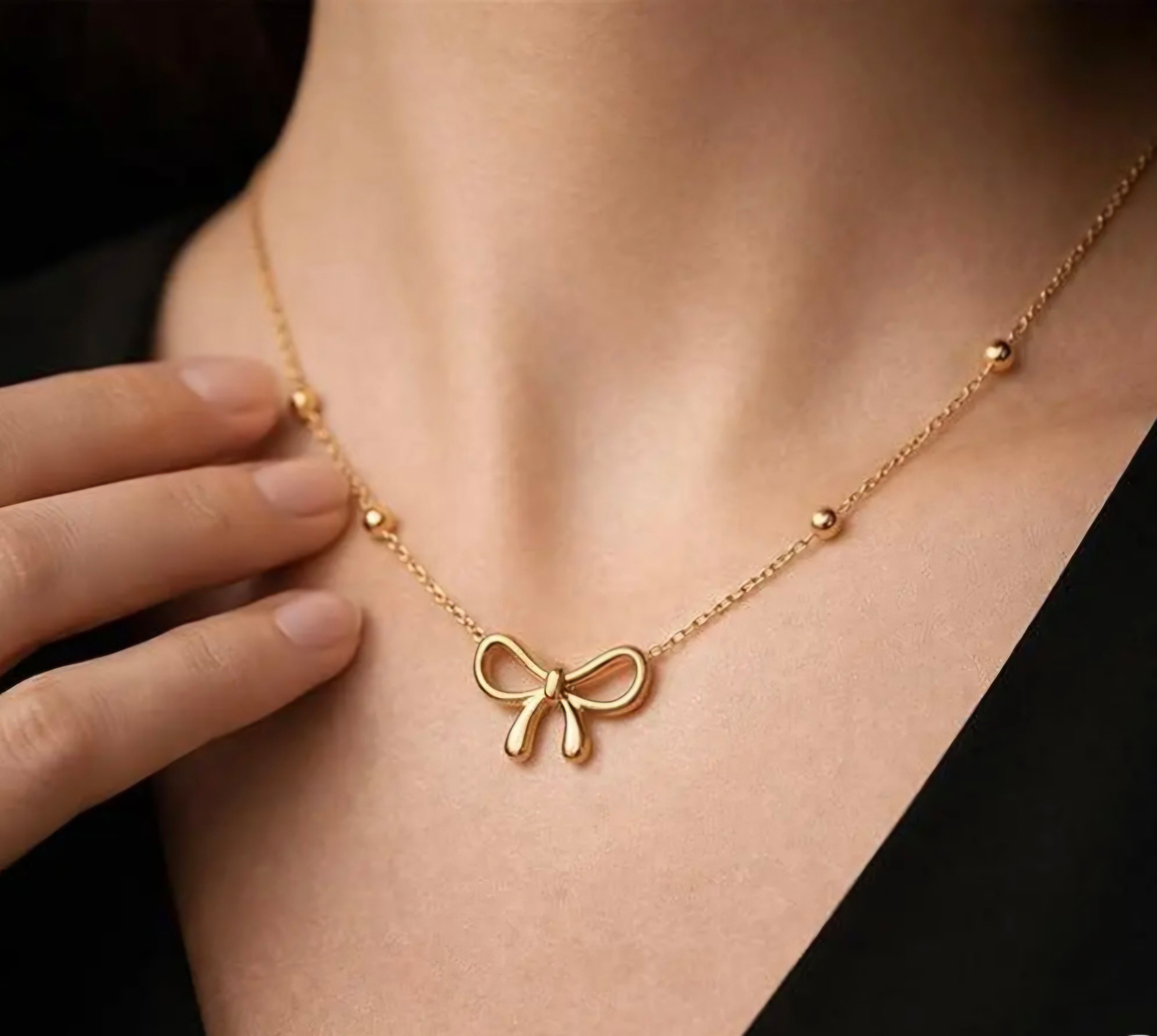 Minimalist Gold Bow Necklace for Women