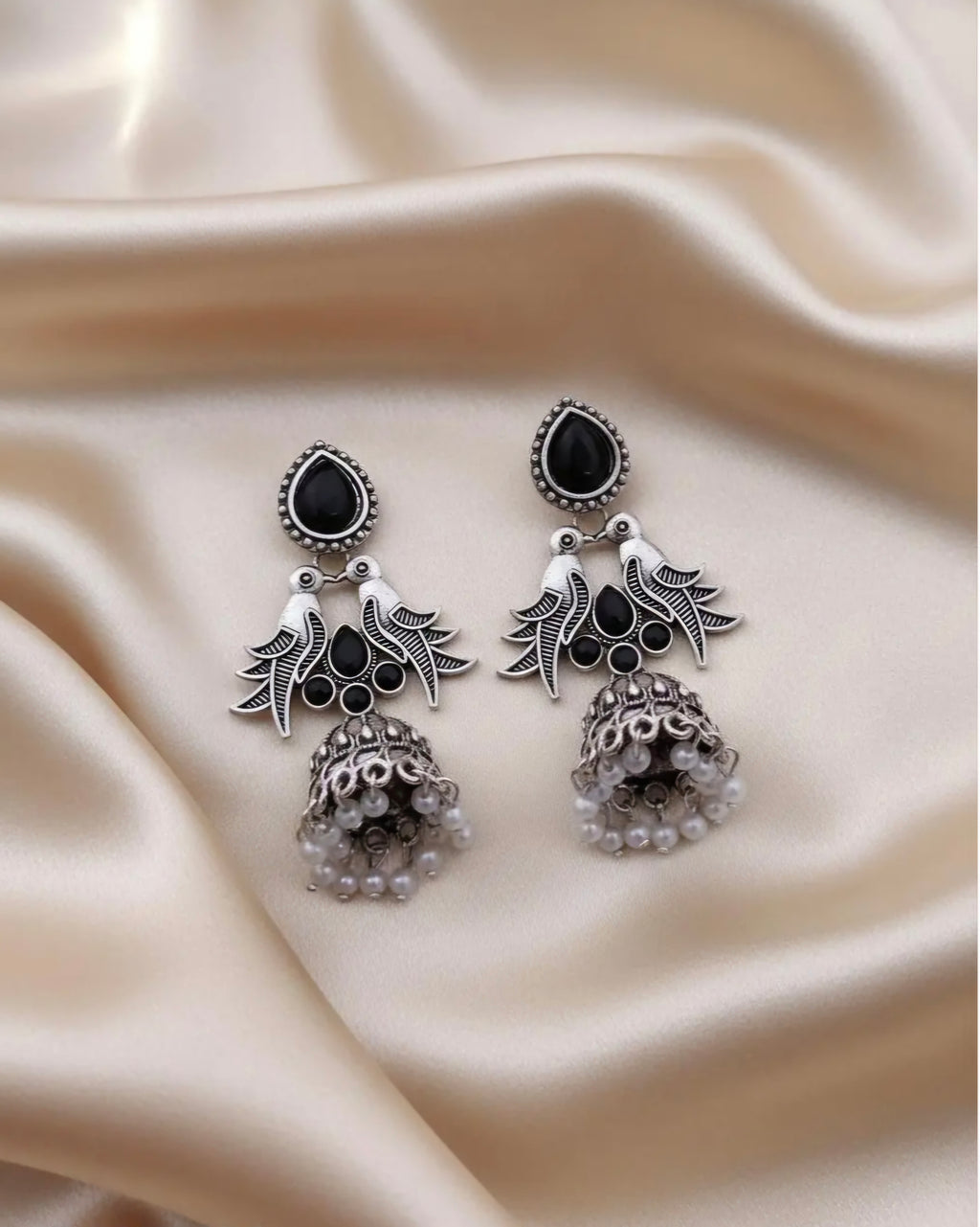 OXIDISEd BLACK STONE JHUMKA EARRINGS