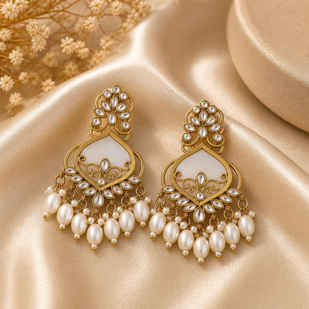 Luxury Pearl & Gold Ethnic Earrings