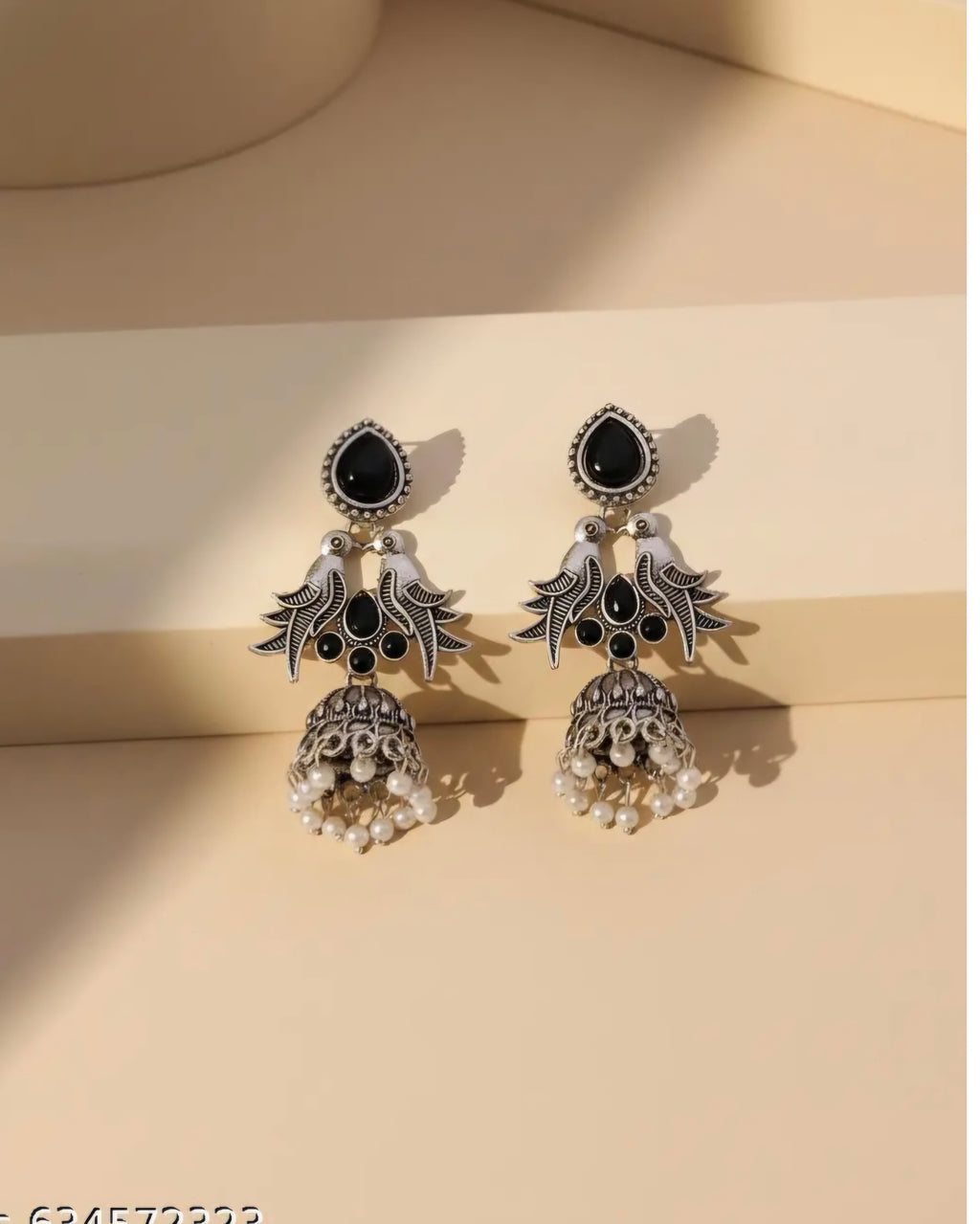 OXIDISEd BLACK STONE JHUMKA EARRINGS