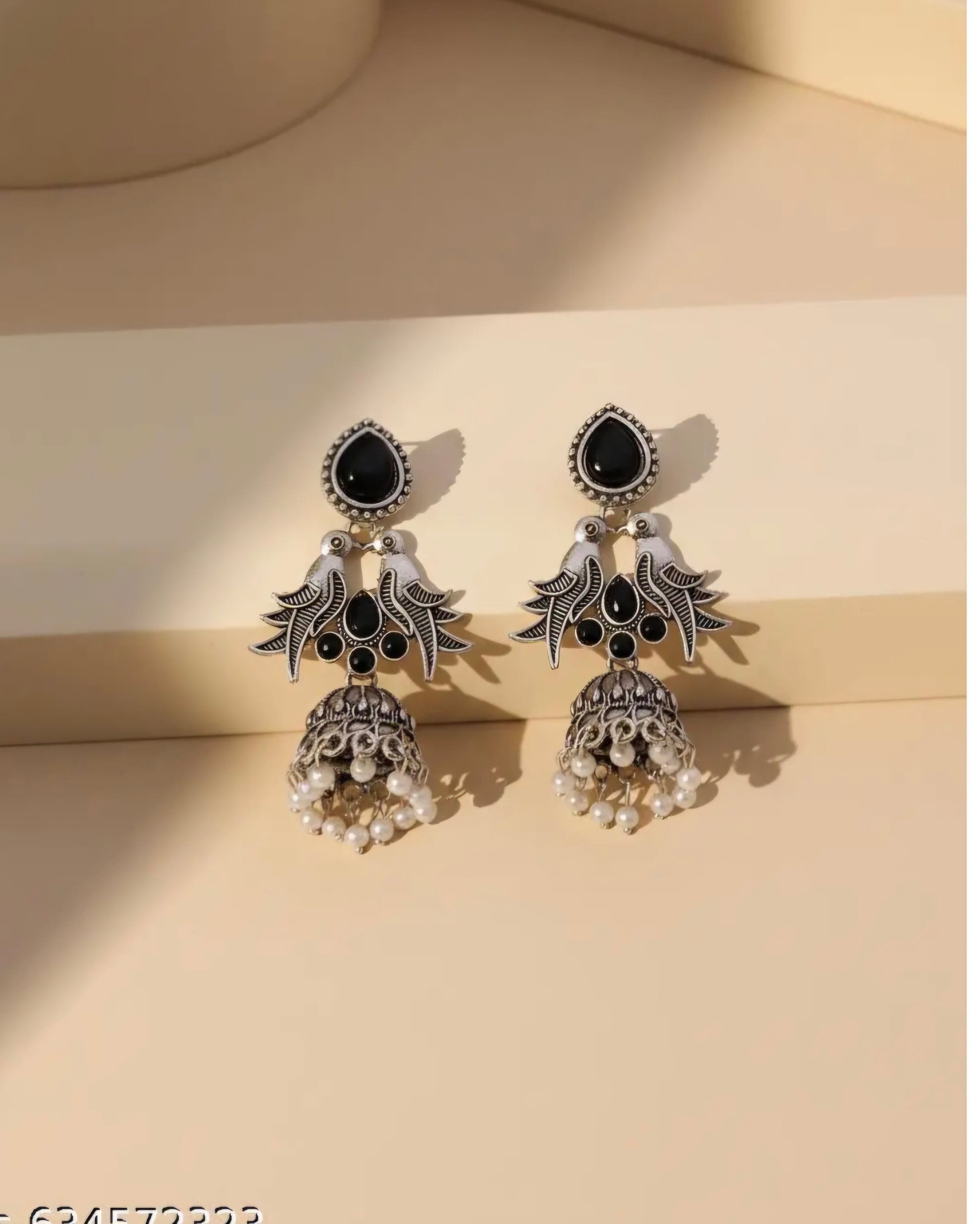 OXIDISEd BLACK STONE JHUMKA EARRINGS